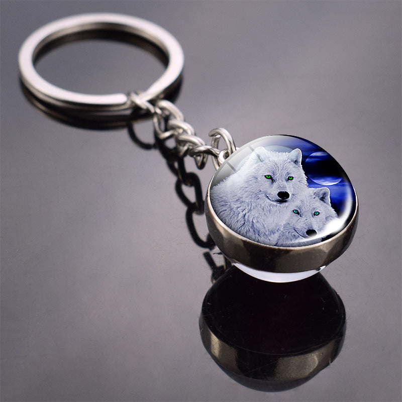 Wolf Head Ornament Glowing Keychain Animal Glass Ball Pendant
