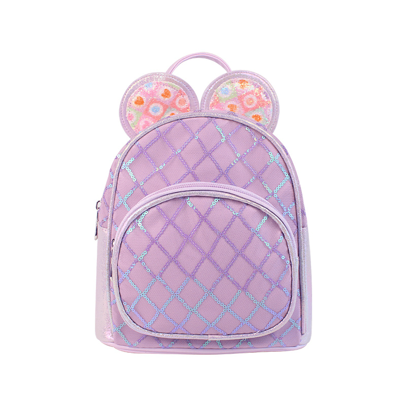 Kids Rhombus Cartoon Backpack PU Leather School Bag