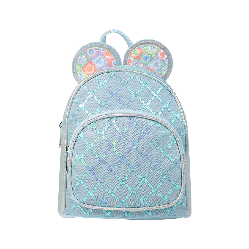 Girls Rhombus Sequin Backpack with Ears Kindergarten School Bag