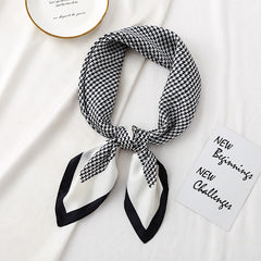 Houndstooth Print Silk Scarf Bandana Neckerchief Head Wrap Hair Accessory