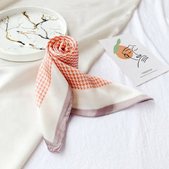 Houndstooth Print Silk Scarf Bandana Neckerchief Head Wrap Hair Accessory