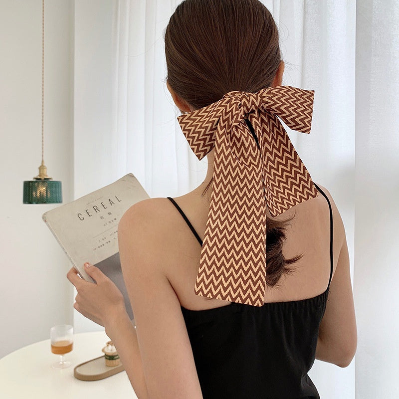 Vintage Print Skinny Silk Hair Ribbon Double Layer Neckerchief