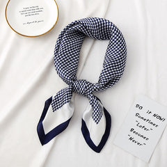 Houndstooth Print Silk Scarf Bandana Neckerchief Head Wrap Hair Accessory