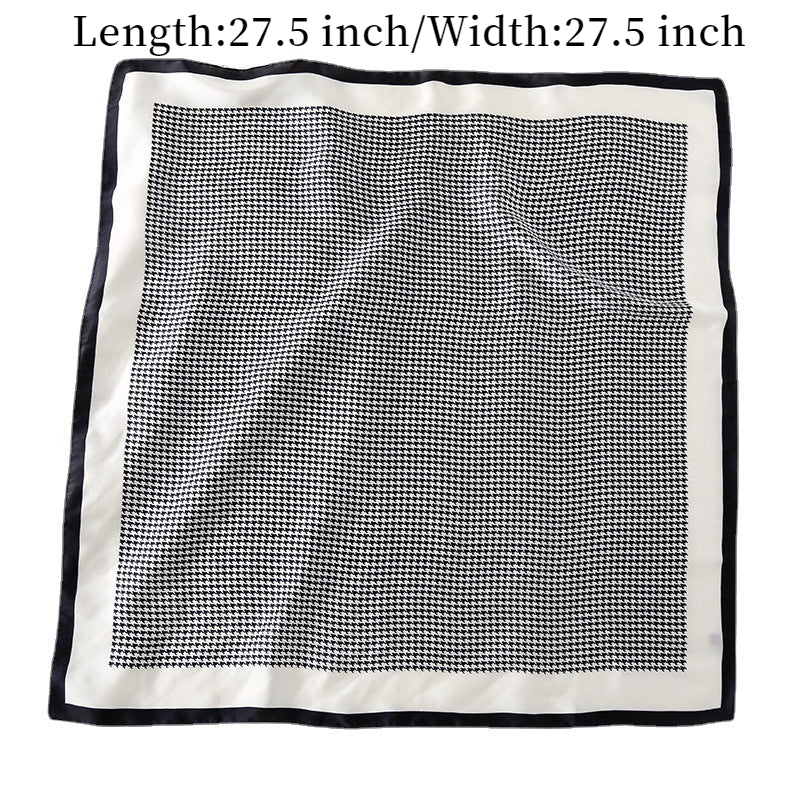 Houndstooth Print Silk Scarf Bandana Neckerchief Head Wrap Hair Accessory