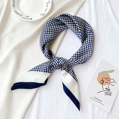 Houndstooth Print Silk Scarf Bandana Neckerchief Head Wrap Hair Accessory