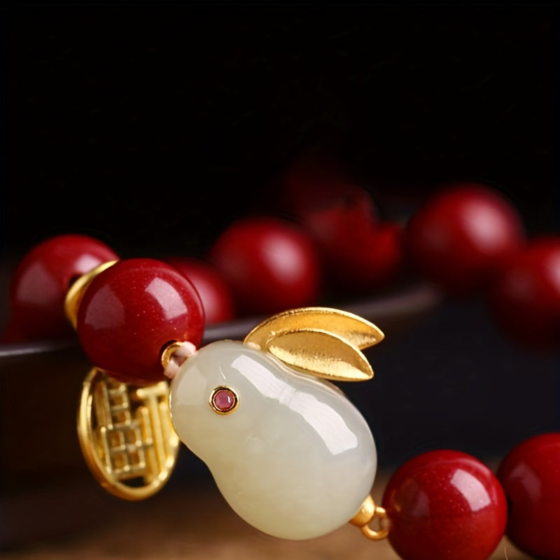 Jade Rabbit Bracelet Zodiac Rabbit Year Lucky Card Beads Hand String