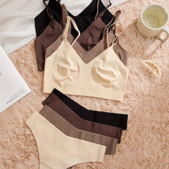 Seamless Solid Bra & Panties Set Women's Lingerie