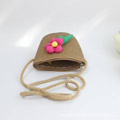 Summer Straw Hat Flower Girls Sunscreen Beach Hat Baby Sunshade Hat Bag Set