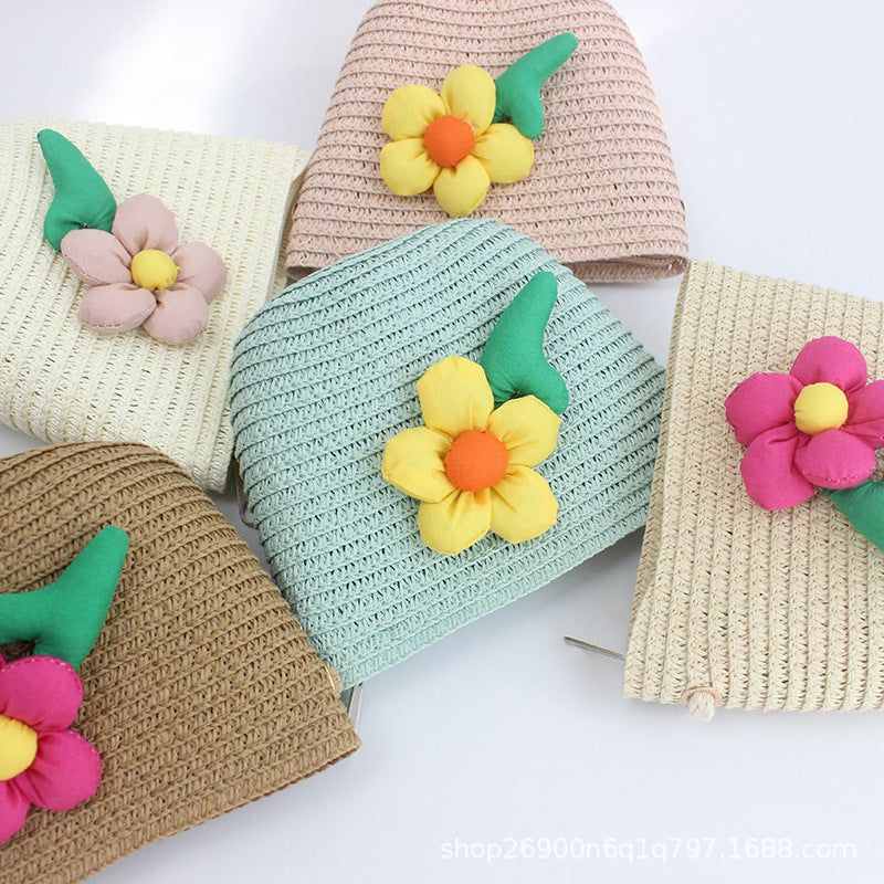 Summer Straw Hat Flower Girls Sunscreen Beach Hat Baby Sunshade Hat Bag Set