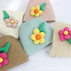 Summer Straw Hat Flower Girls Sunscreen Beach Hat Baby Sunshade Hat Bag Set