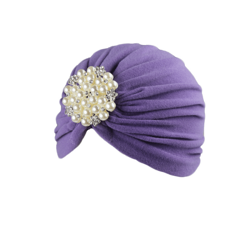 Faux Pearl Flower Turban Cap Women Head Scarf Elastic Head Wraps Bandana