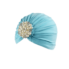 Faux Pearl Flower Turban Cap Women Head Scarf Elastic Head Wraps Bandana