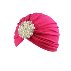 Faux Pearl Flower Turban Cap Women Head Scarf Elastic Head Wraps Bandana