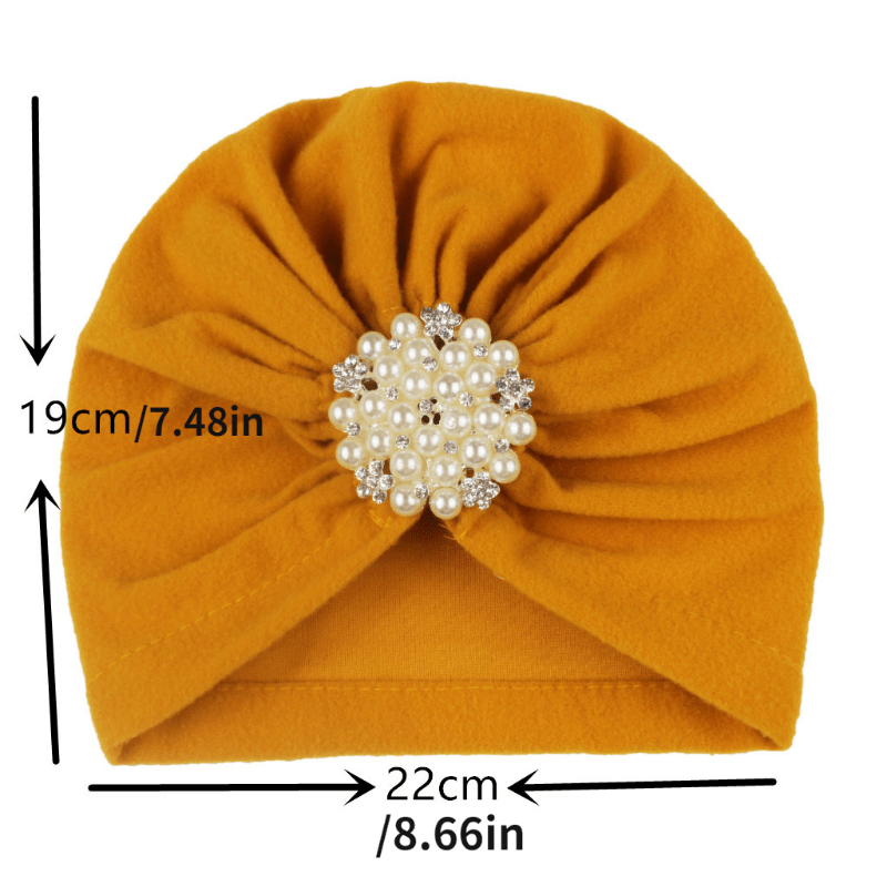 Faux Pearl Flower Turban Cap Women Head Scarf Elastic Head Wraps Bandana