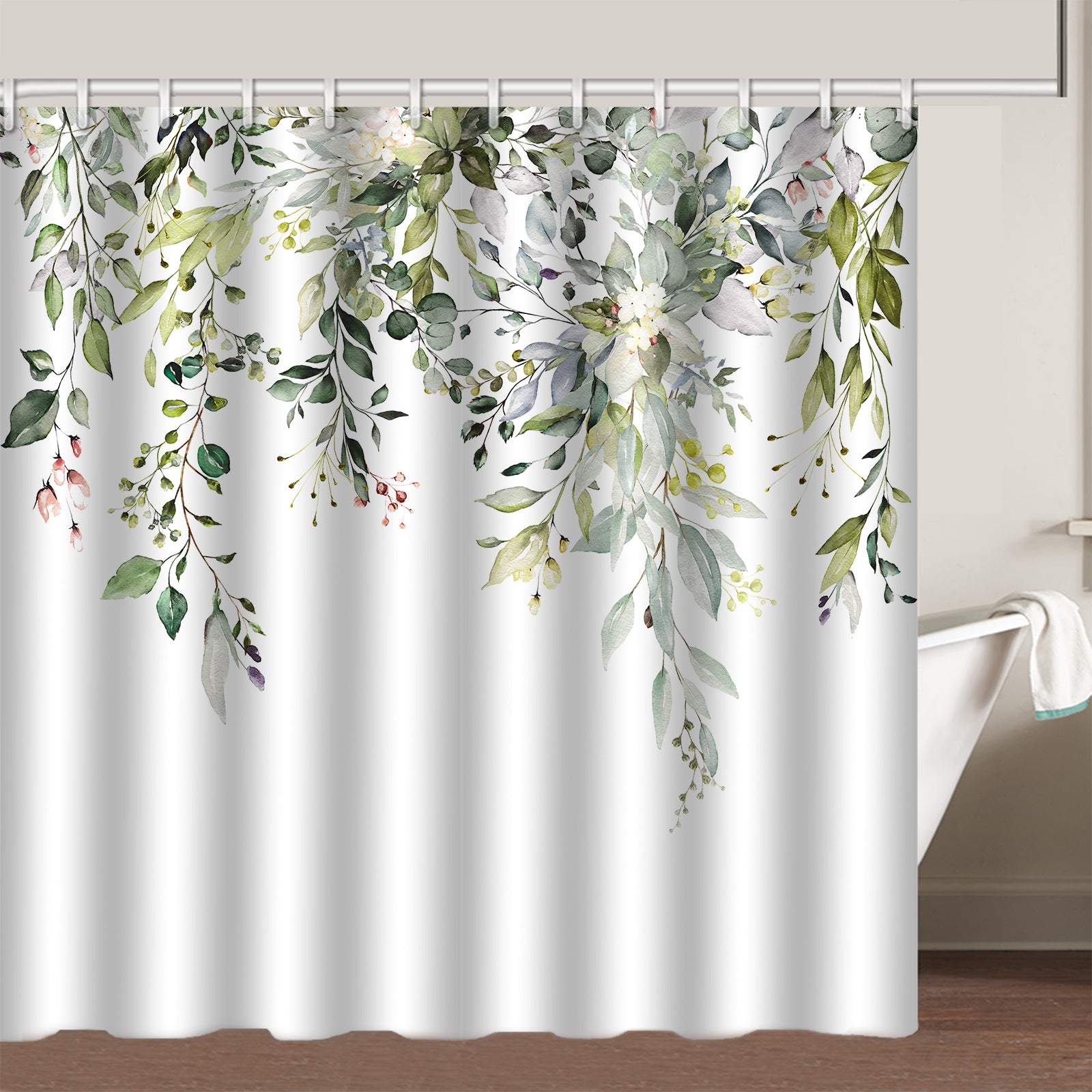 4pcs Green Eucalyptus Shower Curtain & Bathroom Mat Set