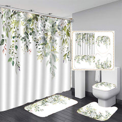 4pcs Green Eucalyptus Shower Curtain & Bathroom Mat Set