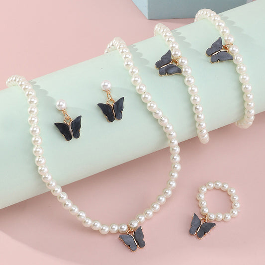 6pcs Girls Butterfly Faux Pearl Accessories Set for Kids