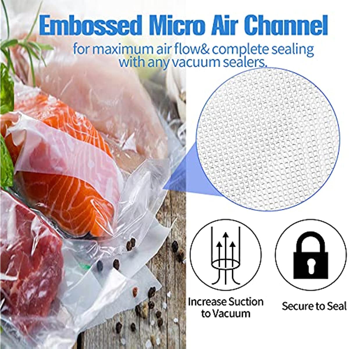 100pcs Vacuum Sealer Bags, Portable Sealing for Food Sealer Machine