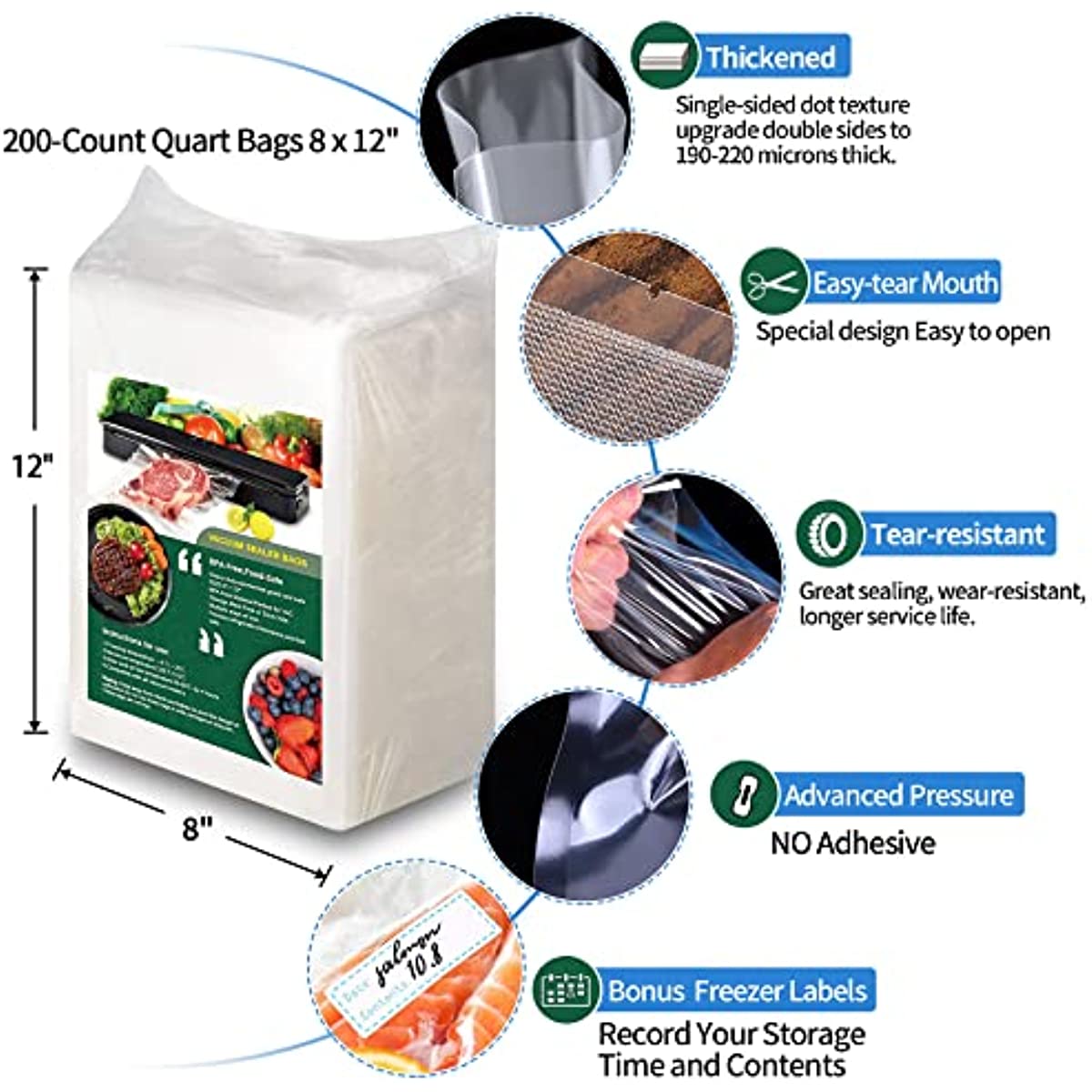 100pcs Vacuum Sealer Bags, Portable Sealing for Food Sealer Machine