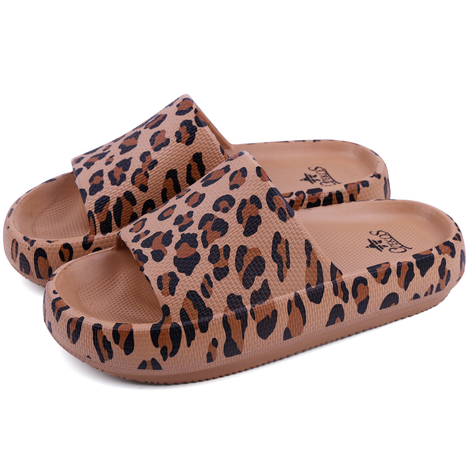 Leopard Print Flat Slides Women's Comfort Slip On Shoes