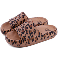Leopard Print Flat Slides Women's Comfort Slip On Shoes