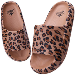 Leopard Print Flat Slides Women's Comfort Slip On Shoes