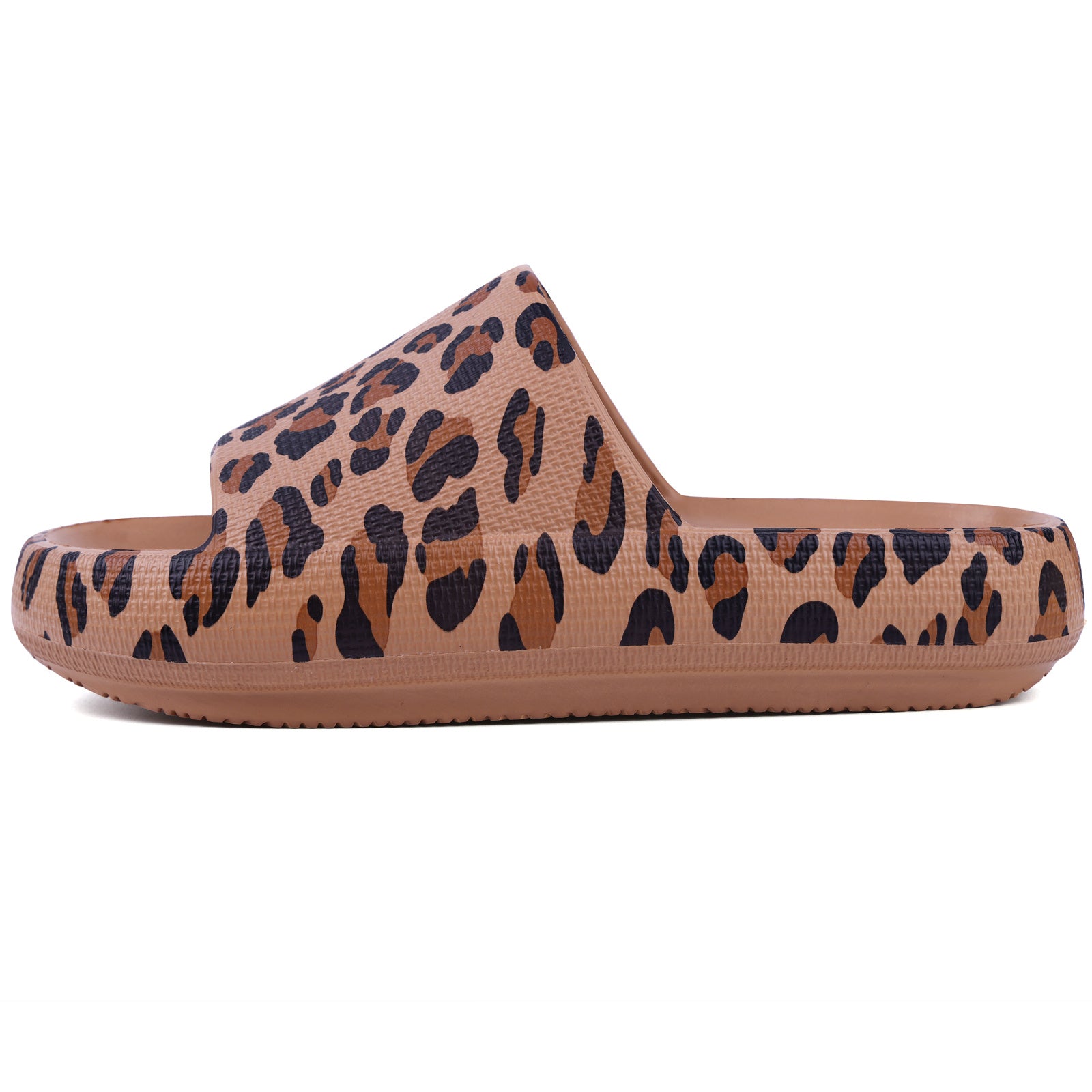 Leopard Print Flat Slides Women's Comfort Slip On Shoes