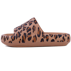 Leopard Print Flat Slides Women's Comfort Slip On Shoes
