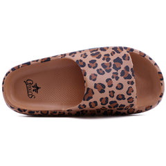 Leopard Print Flat Slides Women's Comfort Slip On Shoes