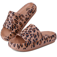 Leopard Print Flat Slides Women's Comfort Slip On Shoes