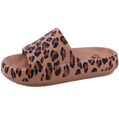 Leopard Print Flat Slides Women's Comfort Slip On Shoes