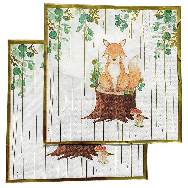 20pcs Fox Foil Stamping Napkin Birthday Party Disposable Paper Napkin
