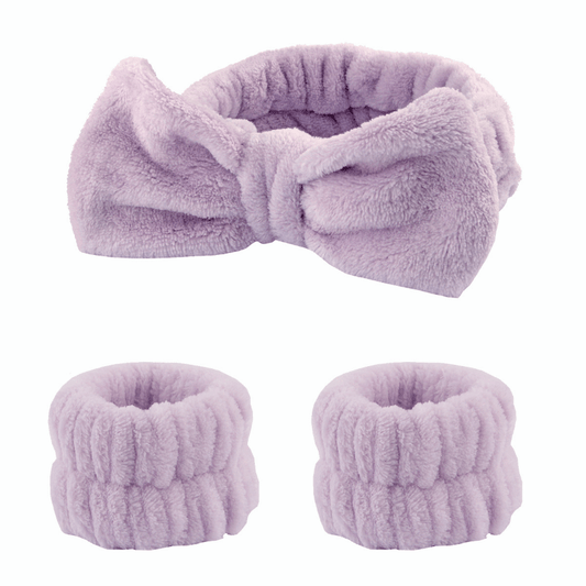 3pcs Bow Knot Decor Headband & Wristband Set Soft Elastic Plush