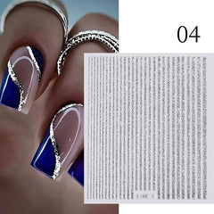 3D Lines Nail Stickers Holographic Metal Glitter Stripe Decals