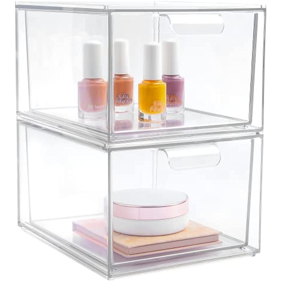 2 Pack Stackable Makeup Organizer Storage Drawers Clear Plastic Storage Bins