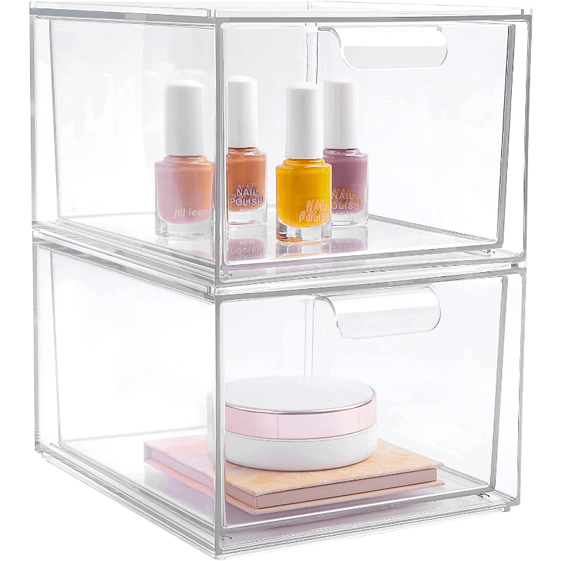 2 Pack Stackable Makeup Organizer Storage Drawers Clear Plastic Storage Bins