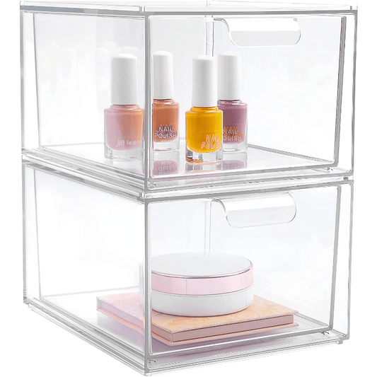2 Pack Stackable Makeup Organizer Storage Drawers Clear Plastic Storage Bins