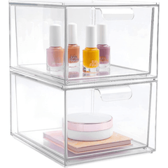 2 Pack Stackable Makeup Organizer Storage Drawers Clear Plastic Storage Bins
