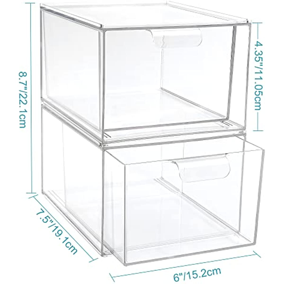 2 Pack Stackable Makeup Organizer Storage Drawers Clear Plastic Storage Bins