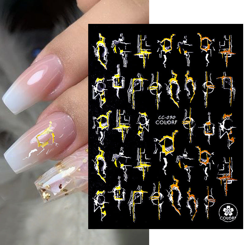 Golden 3D Foil Nail Stickers Marbling Flower Spring Decals