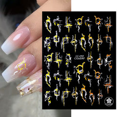 Golden 3D Foil Nail Stickers Marbling Flower Spring Decals