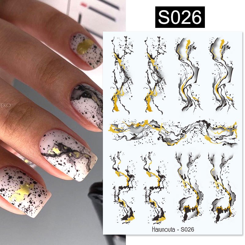 Golden 3D Foil Nail Stickers Marbling Flower Spring Decals