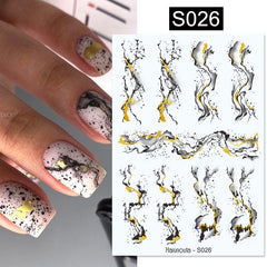 Golden 3D Foil Nail Stickers Marbling Flower Spring Decals