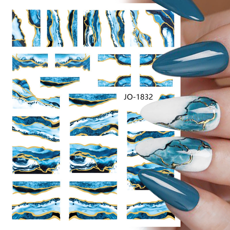Golden 3D Foil Nail Stickers Marbling Flower Spring Decals