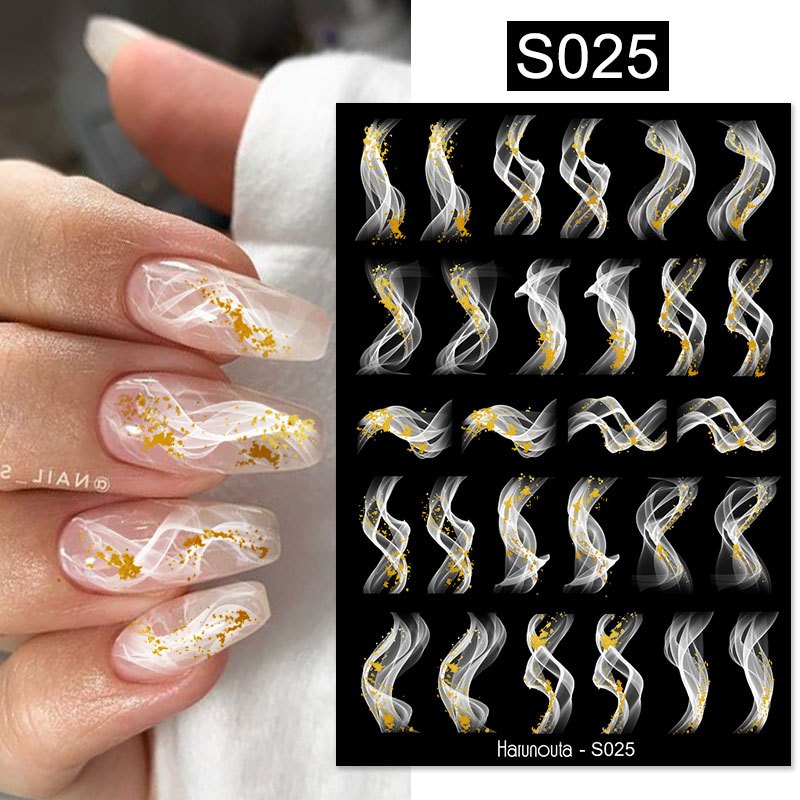 Golden 3D Foil Nail Stickers Marbling Flower Spring Decals