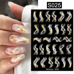 Golden 3D Foil Nail Stickers Marbling Flower Spring Decals