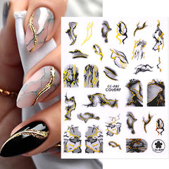 Golden 3D Foil Nail Stickers Marbling Flower Spring Decals