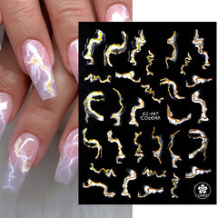Golden 3D Foil Nail Stickers Marbling Flower Spring Decals