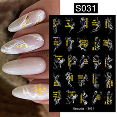 Golden 3D Foil Nail Stickers Marbling Flower Spring Decals
