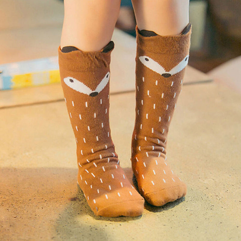 Cute Fox High Socks for Kids - Elastic and Breathable Leg Warmers